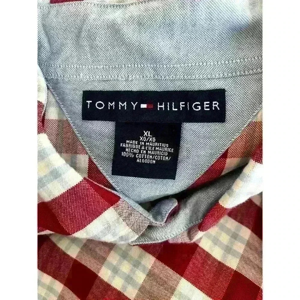 Tommy Hilfiger Mens Size XL Vintage Shirt Red Plaid Summer Fun Retro Cool Cotton - Picture 13 of 13